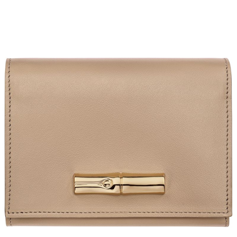 Beige Longchamp Le Roseau Compact Women Wallet | India-164UYKARL