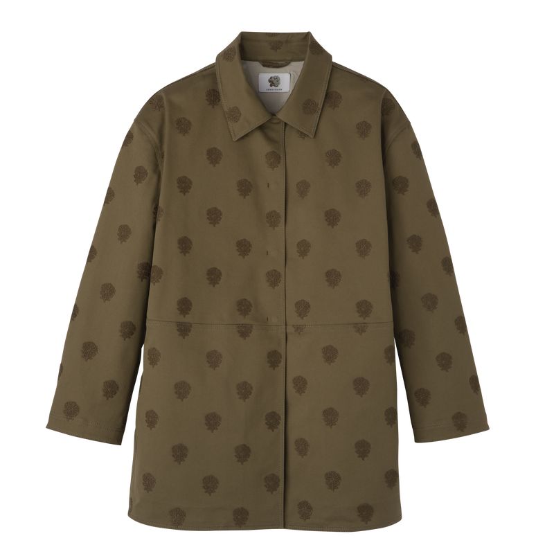 Olive Longchamp Embroidered Gabardine Women Coat | India-386YFCATQ