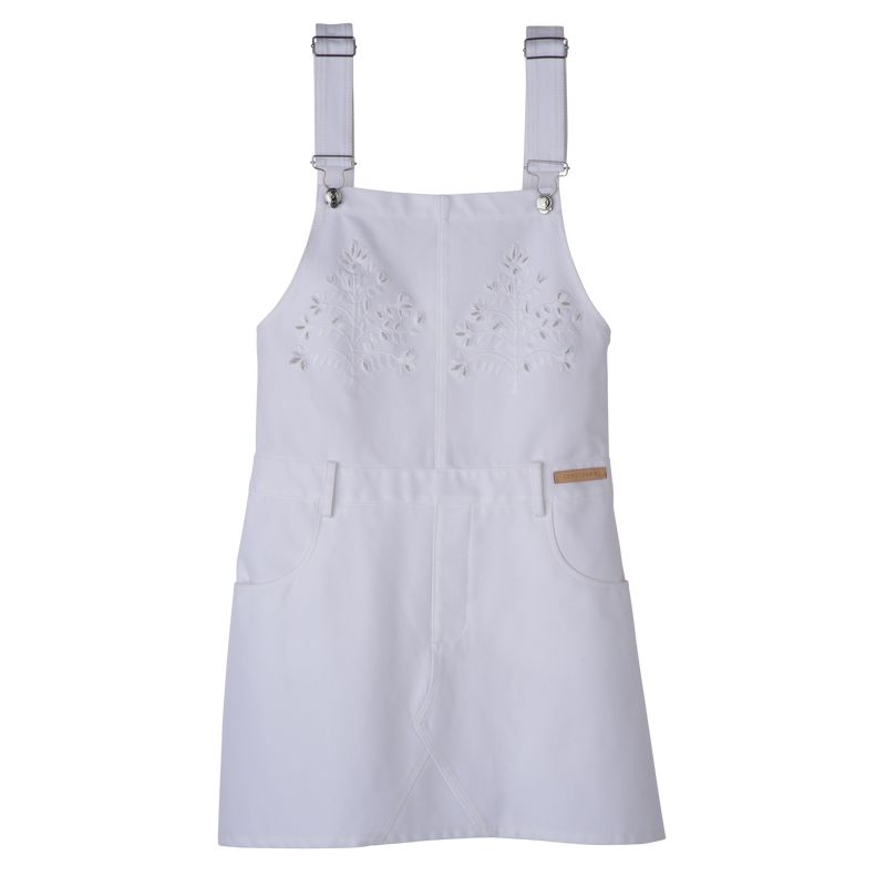 White Longchamp Embroidered Gabardine Women Dress | India-678NUFMED